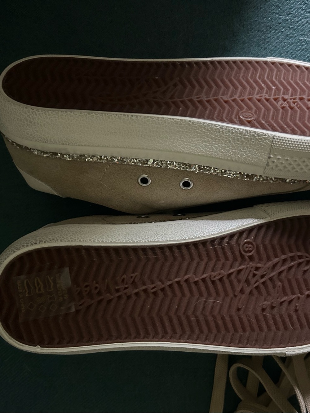 Vintage Havana Beige Sneakers with Silver Glitter Trim
